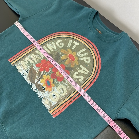 Natural Life Teal Making It Up As I go Sweatshirt Small Floral Graphic Oversized - Picture 8 of 12